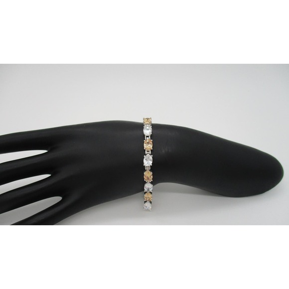Vintage Sterling Silver 925 Orange and Clear Rhinestone Tennis Bracelet 7.75 In - Picture 3 of 7